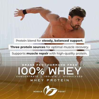 Muscle Feast 100% Grass Fed Whey Protein Powder, All Natural, Hormone Free Paure Raised Whey Protein Powder for Women & Men - Whey Concentrate, Isolate & Hydrolyzed Protein Powder Blend - Vanilla, 5lb