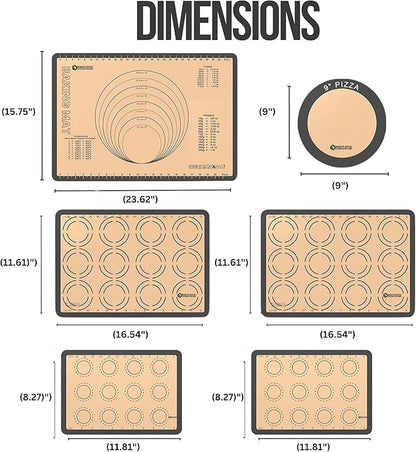 Generic Silicone Baking Mat Set of 6 - Non-Stick, Reusable, Heat Resistant, Gray Color - Perfect for Baking, Cooking, Rolling Dough, and Pastry - Easy to Clean, Durable Kitchen Mats, Multi Sizes