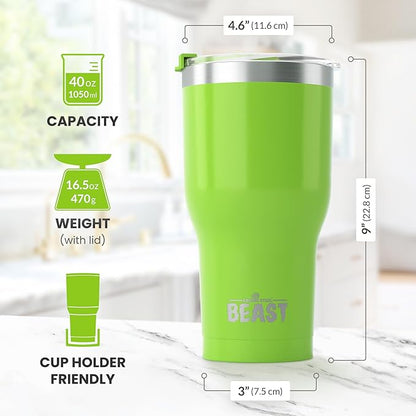 Beast 40 oz Tumbler Stainless Steel Vacuum Insulated Coffee Ice Cup Double Wall Travel Flask (Lemongrass Green)