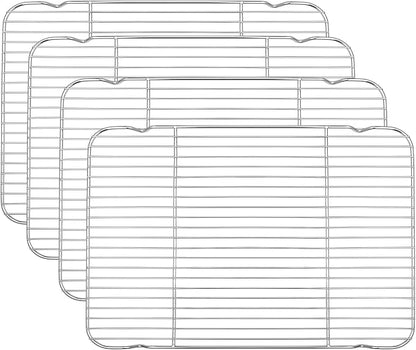 P&P CHEF Baking Cooling Rack Set for Cooking Roasting, 4-Piece Stainless Steel Wire Racks for Oven Use, Healthy & Dishwasher Safe, Rectangle, 16.6 Inch