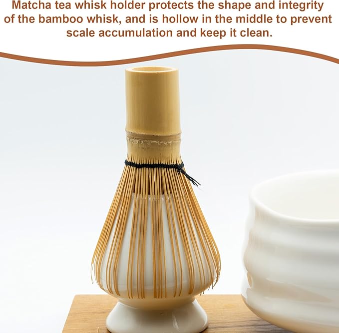 HARFINGTON Ceramic Chasen Stand 73mm Matcha Whisk Holder Teas Set Whisks Stand Traditional Matcha Tea Chasen Holder Tea Set Accessories for Tea Tasting, Golden
