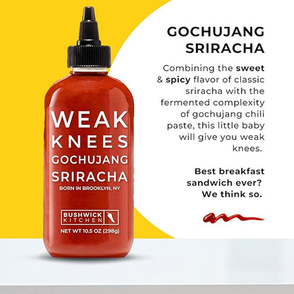 Bushwick Kitchen Spicy Sampler Gift Box, Set Includes our Gochujang Sriracha, Spicy Maple Syrup, and Spicy Honey Hot Sauces, 5 Recipes, Chile Pepper Dish Towel, and Bushwick Kitchen Gift Box