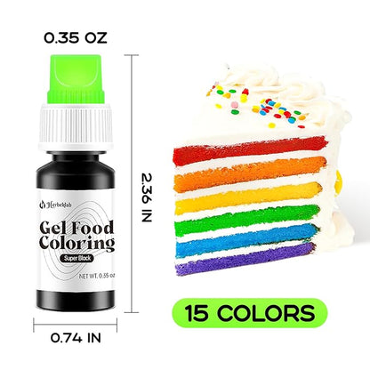 Gel Food Coloring 15 Colors x 0.35 oz Concentrated Gel Based Food Dye Vibrant Icing Colors Neon Edible Food Color for Icing Baking Cake Decorating Cookies Slime, 10g / Bottle