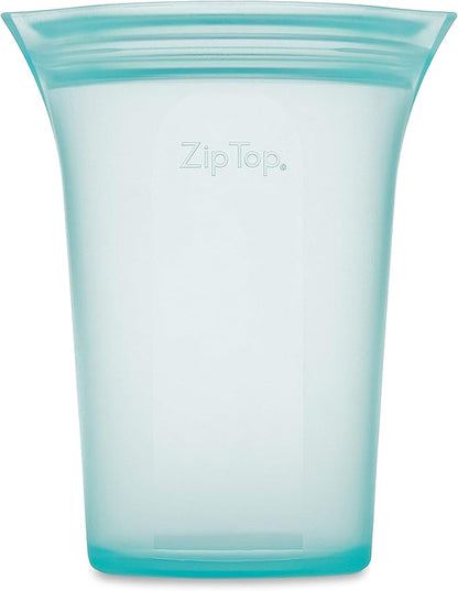 Zip Top Reusable Food Storage Bags | Large Cup [Teal] | Silicone Meal Prep Container | Microwave, Dishwasher and Freezer Safe | Made in the USA