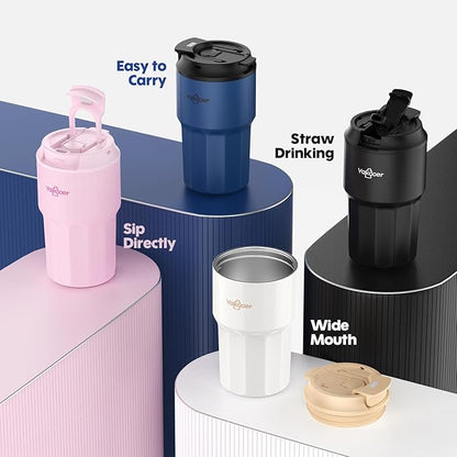 16 oz Coffee Insulated Tumbler with Lid and Flip Straw, Leak-Proof Food Grade 304 Stainless Steel Travel Coffee Mug, Double Wall Vacuum Cup for Hot and Cold Drinks (Navy Blue)
