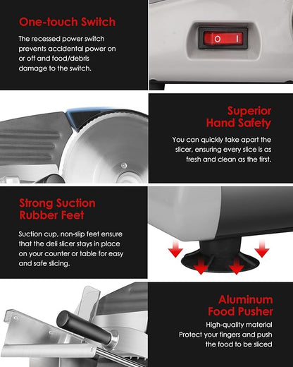 TOOGOOD 8.7" Meat Slicer, Electric Food Slicer Machine with Removable Stainless Steel Blade, Deli Food Slicer for Home Use, Slicing Frozen Meat,Hard Cheese, Ham and Deli, Black