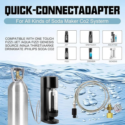 CO2 Tank CO2 Cylinder Quick Connect Adapter Hose with 3500psi Pressure Gauge, CGA320 to TR21-4, Compatible with Fizzi/Onetouch/Jet/AQUA FIZZ Blue Cylinder Soda Water Machine (36in)