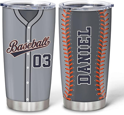 Hyturtle Personalized Baseball Tumbler Baseball Players Design Stainless Steel Double Walled Vacuum Insulated Tumblers 20oz30oz Coffee Travel Mug Cup Christmas Gift For Men Boys Friends Dad Sports Fan