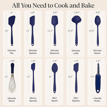 GIR: Get It Right Spatula Set - 10-Piece Silicone, Navy - Heat-Resistant Spatulas for Kitchen Use & Silicone Cooking Spoons - Dishwasher-Friendly Kitchen Utensils