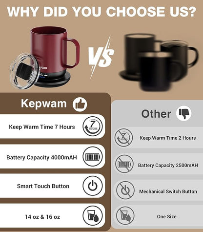 Self Heating Coffee Mug T1-16oz Fast Heating & Ultra Long-Lasting Battery Life, Heated Coffee Mug Up to 149℉ - Touch & App Controlled Coffee Mug, Birthday Gifts for Women and Men
