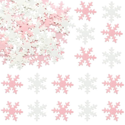 Gyufise 50Pcs Pink Edible Cupcake Cake Toppers Snowflake Cake Decorations for Christmas Winter Frozen Theme Party Supply Decoration Pink White