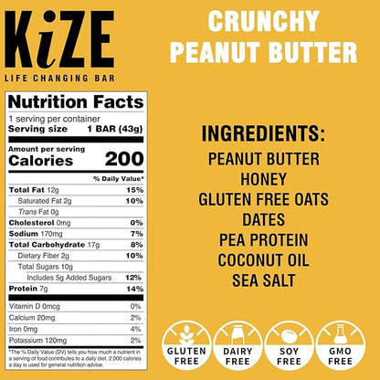 KiZE Energy Bars - Peanut Butter Lovers Variety Pack - Gluten Free, Dairy Free Options, Non-GMO, and High Protein Meal Replacement Energy Bars, Clean and Simple Food Ingredients - 7-10g High Protein Snacks, (10 Count)