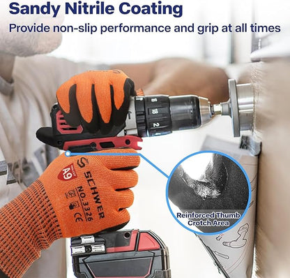 Schwer ProGuard Highest Level Cut Resistant Work Gloves PR3326 for Extreme Protection，ANSI A9 Cut Gloves with Reinforced Thumb, Non Slip, Non PFAS, Durable, Touch-screen, Orange 120 Pairs, M