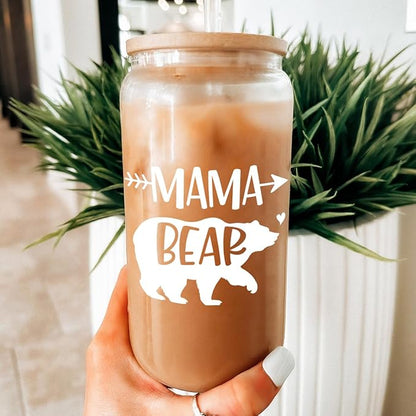 Gifts for Mom from Daughter Son - Mom 16 Oz Can Glass Coffee Cup with Bamboo Lid & Straw - Mothers Gift for Women on Birthday Mothers Day