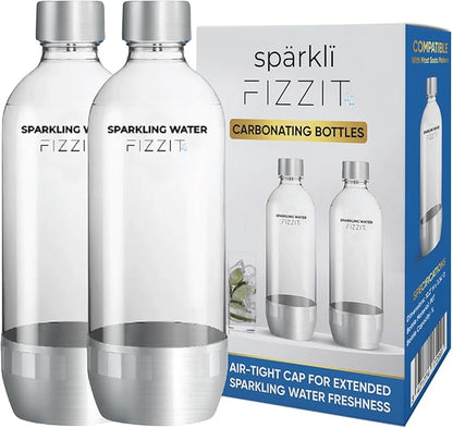 FIZZIT 1L Carbonation Bottles – 2 Pack | Value Set | Compatible with SodaStream & Most Soda Makers | BPA-Free PET, Reusable, Eco-Friendly with Hermetic Sealing Caps (Universal-Bottles)