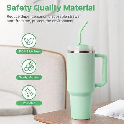 Metal Straw for Stanley Quencher Cup, Simple Modern, Meoky 40 oz Tumbler, 5 PCS Straight Reusable Stainless Steel Straws with Silicone Tips, Cleaning Brushes
