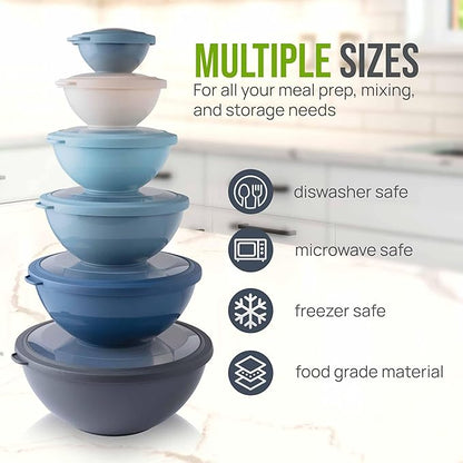 Zulay Kitchen 12 Piece Plastic Mixing Bowls with Leak-Proof Lids Set - Microwave and Freezer Safe Kitchen Mixing Bowls for Preparing, Serving and Storing - Large Nesting Bowls (Twilight Ombre)