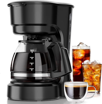 Kismile 5-Cup Drip Coffee Maker with Anti-Drip System, Food-Grade Compact Coffee Machine with Removable Funnel, Warm Plate, Dishwasher-Safe Glass Carafe, Portable Coffee Maker for Home & Office Use