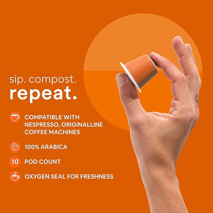 WOKEN COFFEE Compostable Nespresso Pods - Arabica Medium Roast Italian Espresso Coffee Capsules Compatible With Nespresso Coffee Machine (60 Pod Count, 6 Boxes)