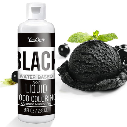 Food Coloring Liquid - Vibrant Color Food Coloring for Cake Decorating, Baking, Easter Egg, Icing - Tasteless Food Color Dye for Fondant, Cooking, Slime, Airbrush (Black, 8 Fl.oz)