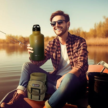 NATURE PIONEOR Insulated Water Bottles with Straw - 64oz Stainless Steel Vacuum Bottle with Holder/Carrier/Sleeve - Reusable 18/8 Food Grade Half Gallon Water Jug