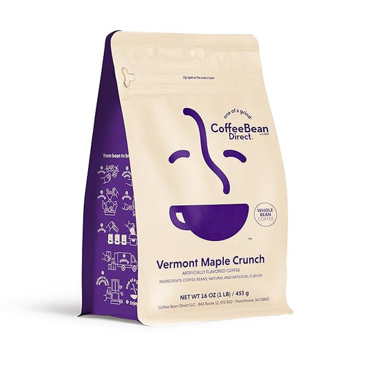 Coffee Bean Direct Vermont Maple Crunch Flavored, Whole Bean Coffee, 1 Pound Bag (Pack of 1)