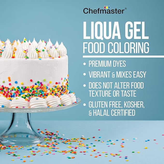 Chefmaster Lemon Yellow Liqua-Gel® Food Coloring | Vibrant Color | Professional-Grade Dye for Icing, Frosting, Fondant | Baking & Decorating | Fade-Resistant | Easy-to-Use | Made in USA | 2.3 oz
