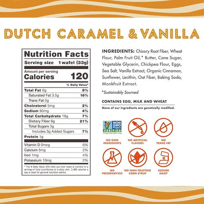 Rip Van Wafels Dutch Caramel & Vanilla Stroopwafels - Healthy Snacks - Non GMO- Keto Friendly - Office Snacks - Low Sugar (3g) - Low Calorie- 48 Pack