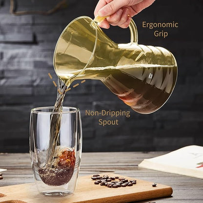 Unbreakable - Pour Over Coffee Maker with Permanent Stainless Filter 32 fl oz, Thickened Heat-Resistant Borosilicate Glass Dripper Coffee Brewer, Stovetop Safe, Yellow