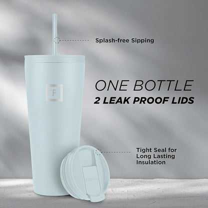 IRON °FLASK Classic Tumbler - Vacuum Insulated Stainless Steel Water Bottle, Double Walled, Drinking Cup, Insulated Travel Mug (Morning Mist, 32 oz Solid Lid)