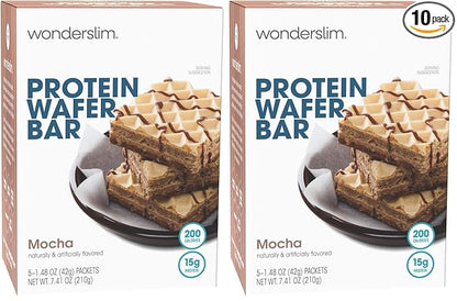 WonderSlim Protein Wafer Snack Bar, Mocha, 200 Calories, 15g Protein, 0mg Cholesterol (5ct) (Pack of 2)