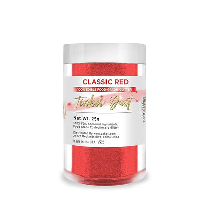 BAKELL Classic Red Edible Glitter, 25 Grams | TINKER DUST Edible Glitter | KOSHER Certified | 100% Edible Glitter | Cakes, Cupcakes, Cake Pops, Drinks, Dessert Vegan Glitter & Dusts (25g, Classic Red)
