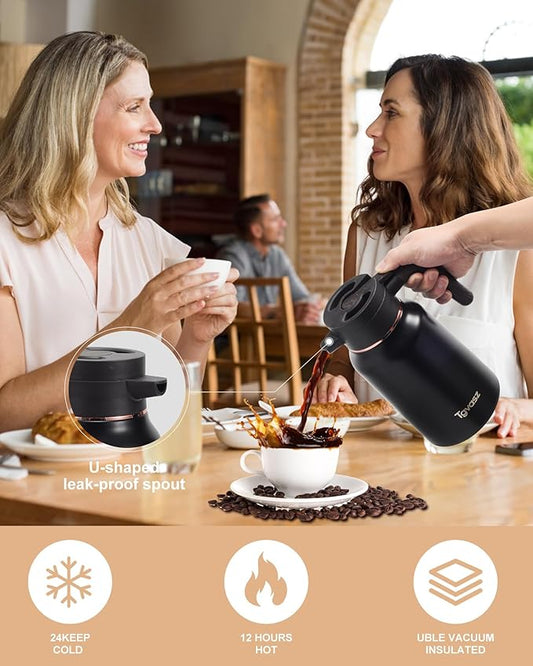 51 Oz Carafes for Hot Liquid, Stainless Steel Insulated Vacuum Thermal Coffee Carafes For Keeping Hot, 1.5 Liter Coffee Dispenser(Black/Black)