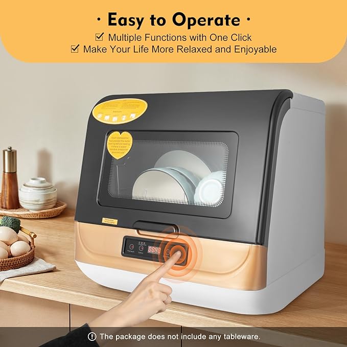 Compact Portable Dishwasher Countertop with Filter and Hybrid Drying Function, 360° Streak-Free Deep Cleaning, 3 Washing Programs, Mini Dishwasher for Apartments& RVs