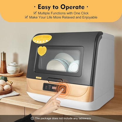 Compact Portable Dishwasher Countertop with Filter and Hybrid Drying Function, 360° Streak-Free Deep Cleaning, 3 Washing Programs, Mini Dishwasher for Apartments& RVs