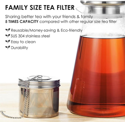 Extra Large Tea Infuser -304 Stainless Steel with Threaded Lid & Chain Hook-Perfect for Loose Leaf Tea,Cooking,Herbs,Iced Tea & Soup - Extra Fine Mesh Tea Strainers