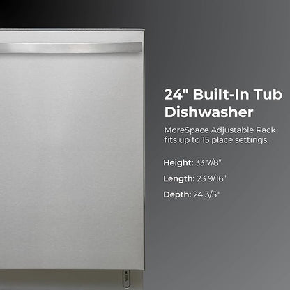 Kenmore 22-14625 24" Built-In Dishwasher - Quiet Tub with TurboDry, Leak, & SmartWash Soil Detection - 15 Place Settings - 49 DBA - ENERGY STAR Certified - Fingerprint Resistant Stainless Steel