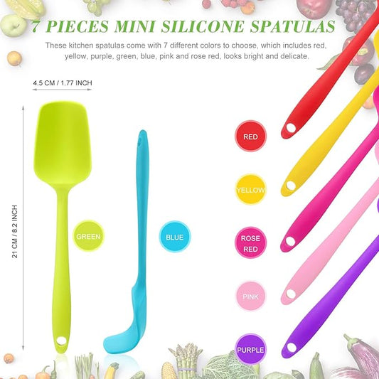 Patelai Silicone Spatulas, 7 Pieces 8.2 Inch Small Rubber Spoon Non Stick Kitchen Spatulas Heat Resistant Flexible Scrapers Baking Tool for Cooking, Mixing, Baking Tools