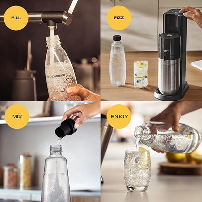 SodaStream E-Duo Sparkling Water Maker (Black) with 60L CO2, 1 BPA- Free Carbonating Bottle and (1)1L Glass Bottle
