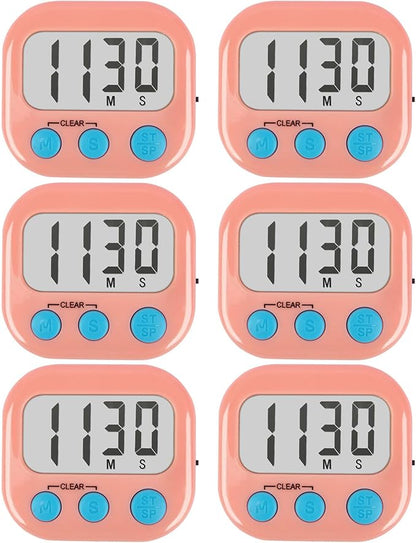 6 Pack Kitchen Timers Loud Ring Digital Timers for Cooking Magnetic Pink