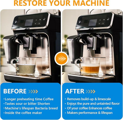 4 Pack Coffee Machine Descaler Cleaner -16 Uses,Descaling Solution for Nespresso Breville Keurig Jura &Delonghi - Coffee Machine Cleaners For All Coffee Makers & Espresso Machines,Glass Pot Cleaner