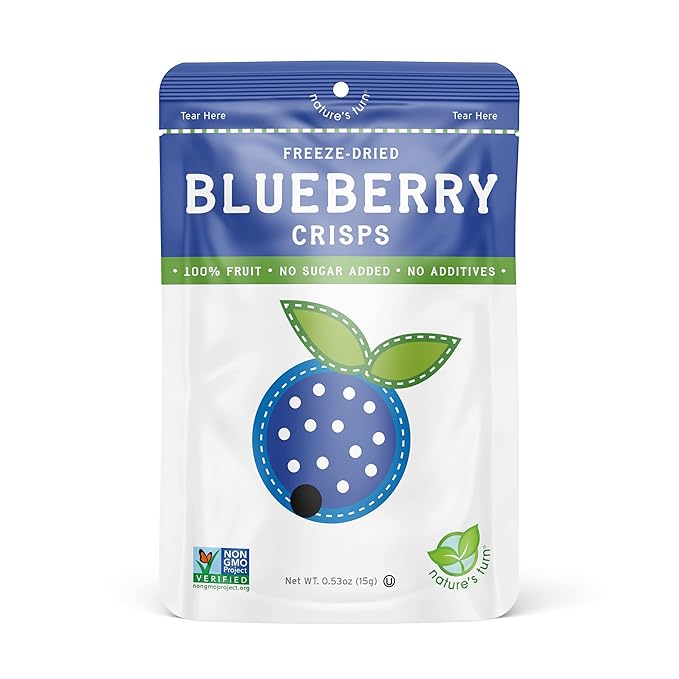 Nature’s Turn Freeze-Dried Blueberry Crisps – Healthy, Gluten-Free, Crispy & Delicious, Plant-Based Snack, Ideal for Cereal, Smoothies, School Lunches, & On-the-Go, Bags of 6 (0.53 oz Each)