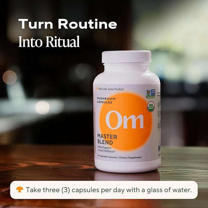 Om Master Blend Mushroom Capsules - Organic Mushroom Supplement with 10 Mushrooms and Ashwagandha – Support Immunity, Gut Health & Stress Relief, 84 Count (28 Servings)
