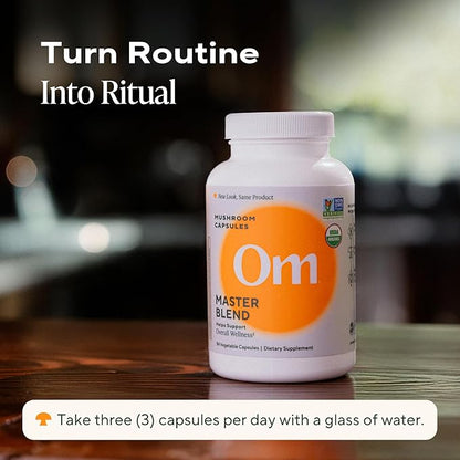 Om Master Blend Mushroom Capsules - Organic Mushroom Supplement with 10 Mushrooms and Ashwagandha – Support Immunity, Gut Health & Stress Relief, 84 Count (28 Servings)