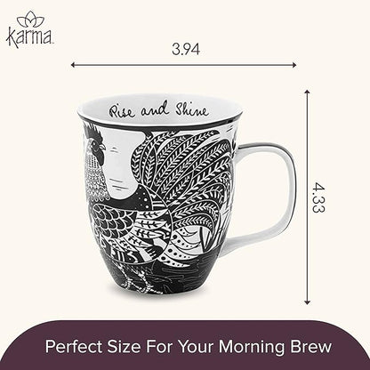 Karma Gifts 16 oz Black and White Boho Mug Rooster - Cute Coffee and Tea Mug - Ceramic Coffee Mugs for Women and Men