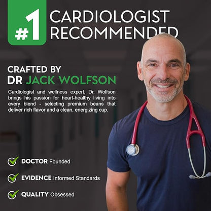 Cardiology Coffee – Decaf Coffee Beans – USDA Certified Organic, Mold Free 12oz Premium Whole Bean Coffee Medium Roast – Decaf Espresso Beans with Swiss Water Decaf and Antioxidant Benefits – Heart Healthy Lifestyle