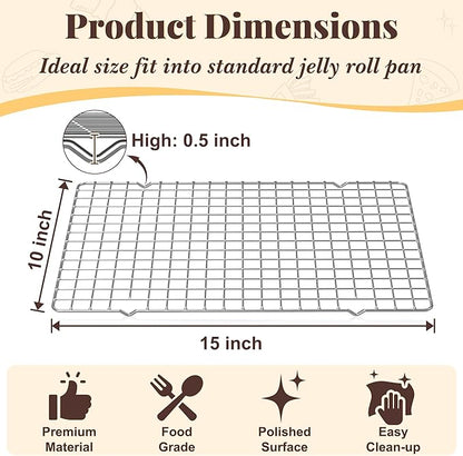 Cooling Racks for Cooking and Baking - 2 PCS 10" x 15" Grid Wire Baking Rack for Oven Cooking, Baking, Grilling, Roasting -Dishwasher Safe Bacon Rack- Fits Jelly Roll Cookie Sheet Pan