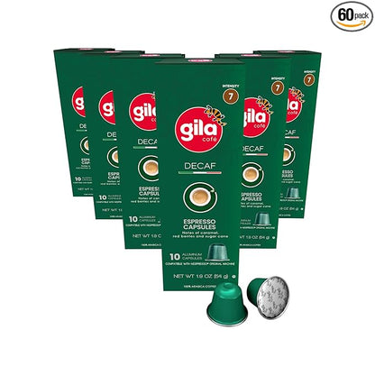 GILA Cafe Decaf aluminun coffee capsules compatible with Nespresso Original Machines Pack (6 pack x 10), 60 count