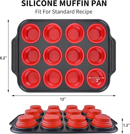Silicone Muffin Pans for Baking with Metal Reinforced Frame, Nonstick Cupcake pans 12 regular size, Muffin Tin Easy to Pop, Silicone Egg Bite Molds for Oven Dishwasher Safe