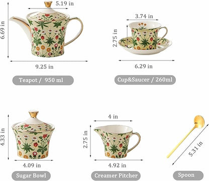ACMLIFE Tea Set for Adults- Fine China Tea Set for 6, 21-Piece Vintage Coffee Set English Porcelain Tea Pot Sets for Adult Tea Party for Women Gift (Yellow ZF, Extra Large 21)
